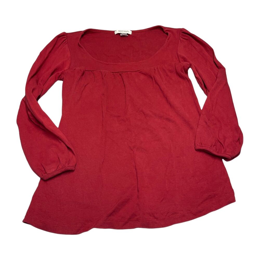 Maternitees Blouse Top Womens Medium Red Cotton Round Neck Long Sleeve Pullover